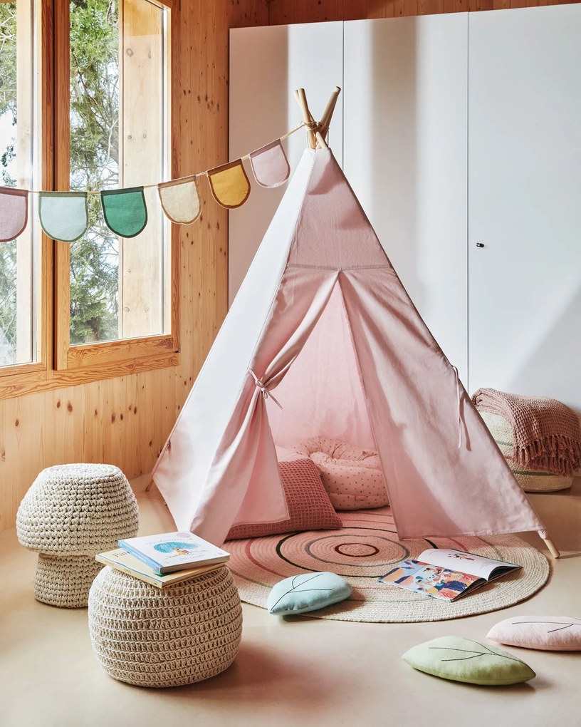 Kave Home - Tipi Darlyn 100% cotone rosa e gambe in legno massello di pino