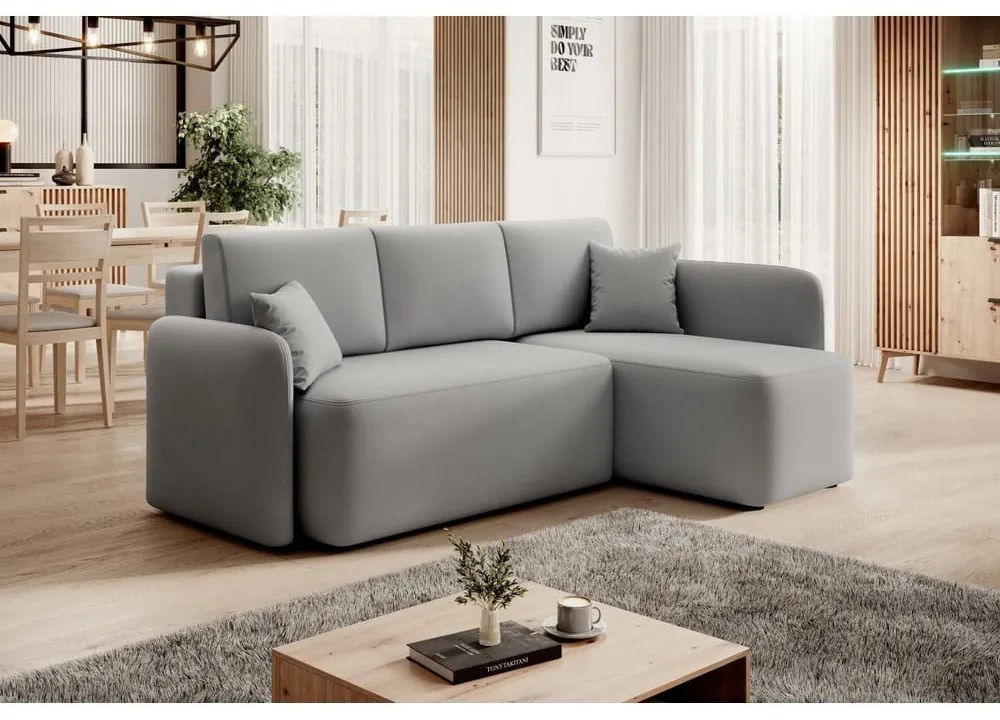 Divano angolare grigio chiaro allungabile/con contenitore (con penisola a destra/con chaise lounge) e rivestimento in velluto Hadson – ELTAP