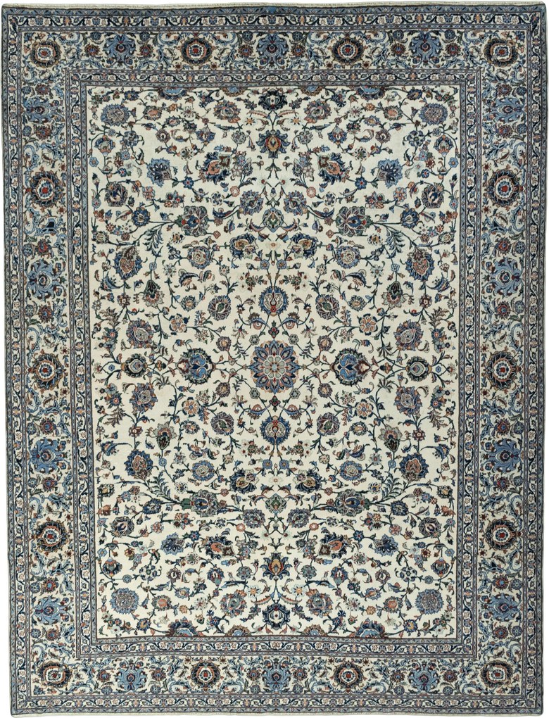 Kashan Tappeto 390x300 Beige (Iran) Annodato A Mano