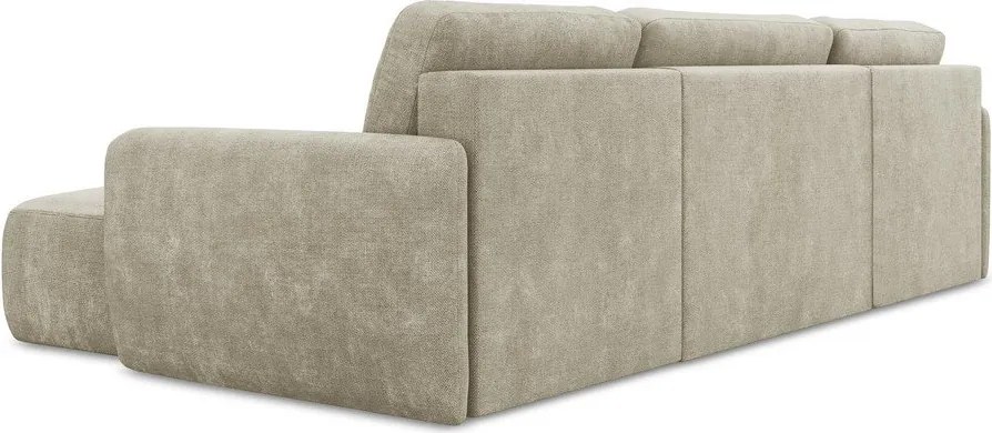 Divano angolare beige allungabile/con contenitore (a U) con rivestimento in ciniglia Lilo – Makamii