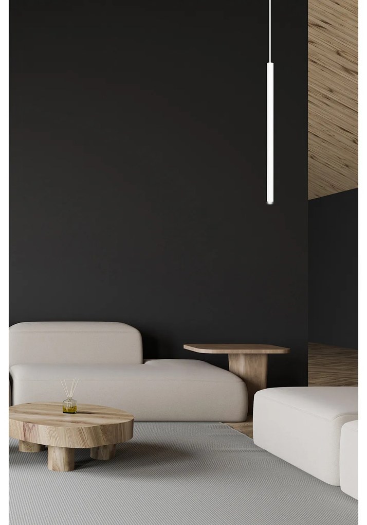 Lampadario 1 Luce Moderno Shu Acciaio Bianco E Paralume A Cilindro Sottile
