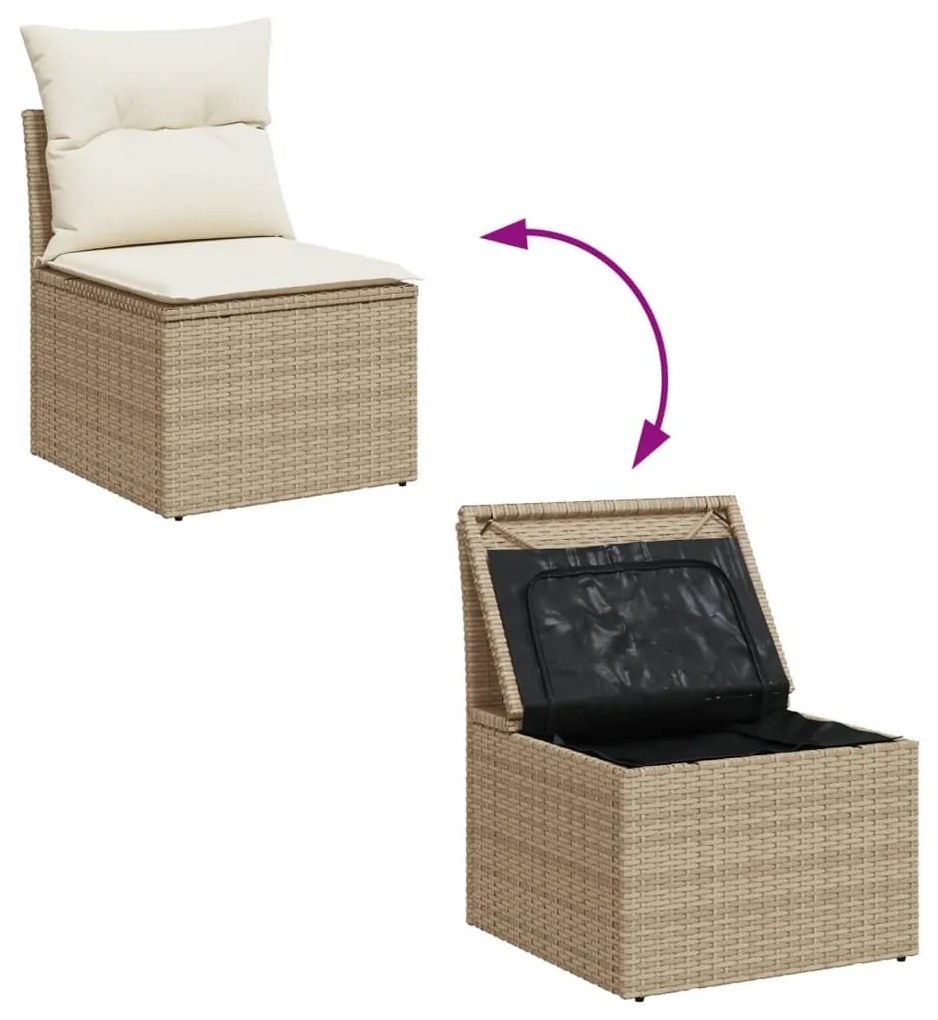 Set Divano da Giardino 10 pz con Cuscini Beige in Polyrattan