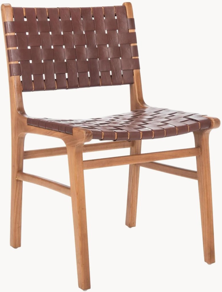 Set di 2 sedie in legno di mindi e pelle Taka