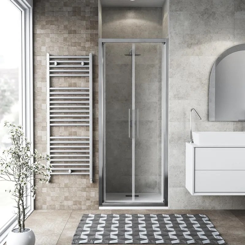 Porta doccia saloon L 82-86 cm x H 195 cm per nicchia in vetro trasparente SP. 6 mm, profilo lucido cromo, serie Record