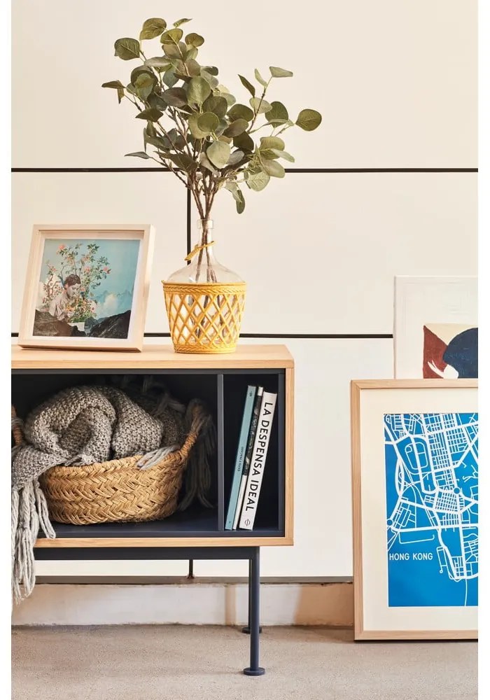 Cassettiera TV grigio antracite con impiallacciatura in rovere Yoko - Teulat