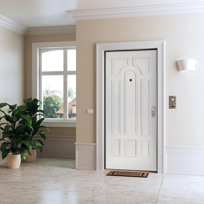 Porta blindata DI.BI. Argo L 85 x H 200 cm in PVC bianco/noce, apertura spingere a sinistra