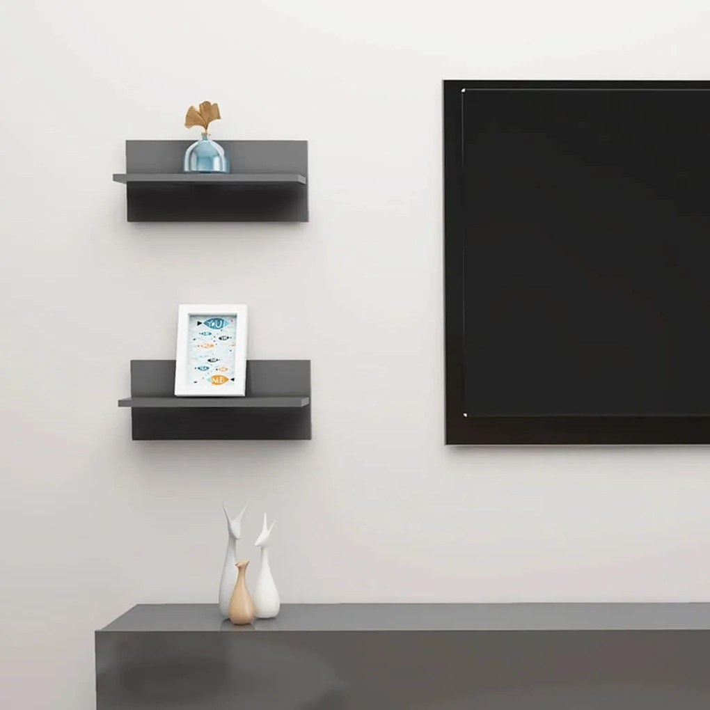Mensole A Muro 2 Pz Grigio Lucido 40x11,5x18 Cm /