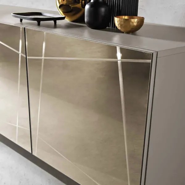 Madia credenza a 3 ante in vetro specchio bronzo scocca tortora e 2 piedini ISIDE