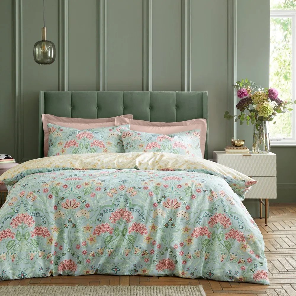 Biancheria da letto gialla/verde in cotone per letto matrimoniale 200x200 cm Art Deco Hydrangea – RHS