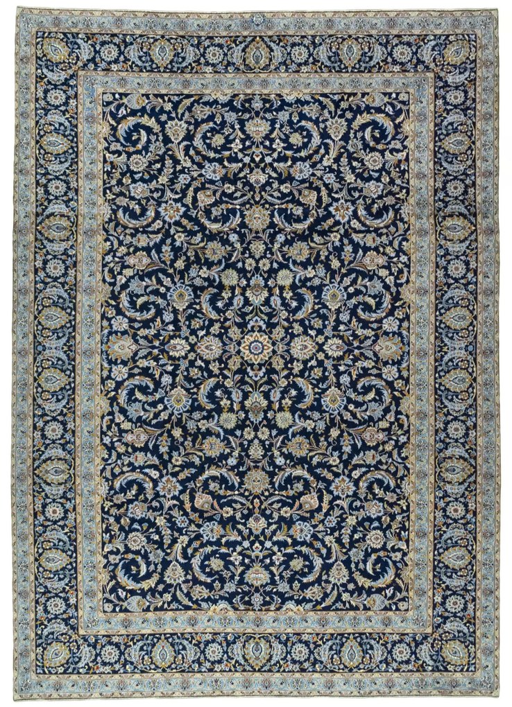 Kashan Tappeto 290 x 410 Blu (Iran) Annodato A Mano