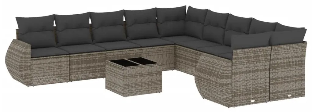 Set Divani da Giardino 11 pz con Cuscini in Polyrattan Grigio