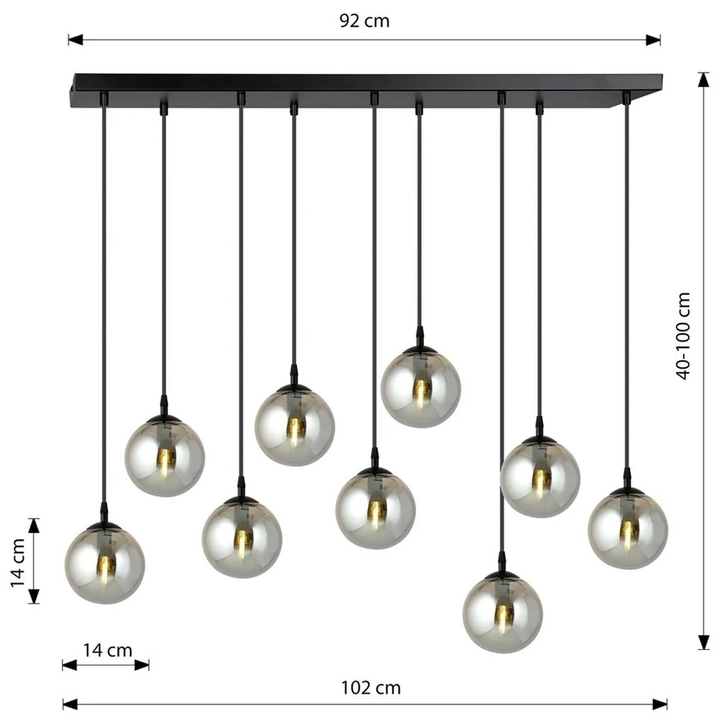 Lampadario a Sospensione in Acciaio e Vetro COSMO 9 Nero 9xE14