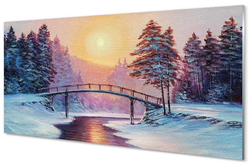 Quadro acrilico Alberi di neve invernali est 100x50 cm