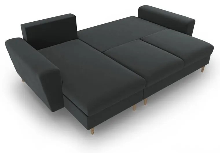 Divano angolare grigio scuro allungabile e con contenitore con rivestimento in velluto Kyoto – Cosmopolitan Design