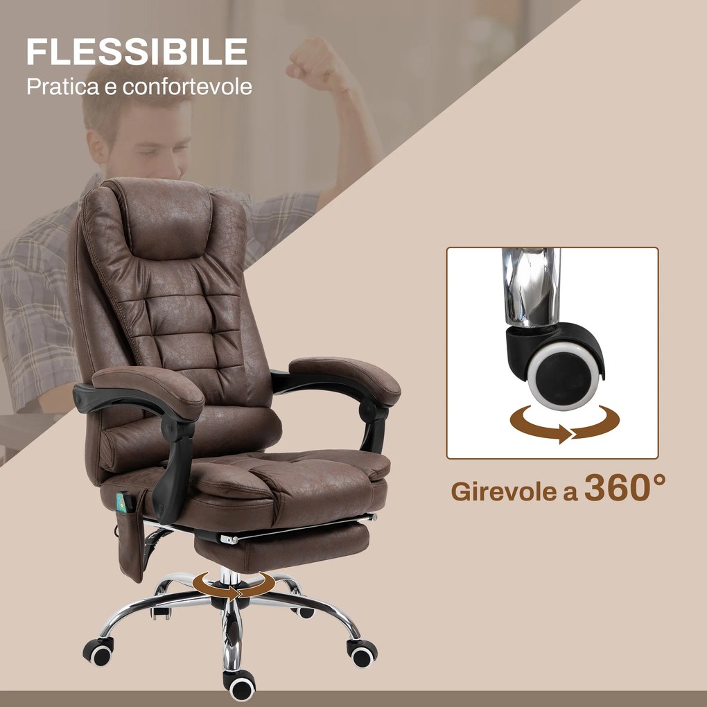Poltrona da Ufficio 65x70x111-119 cm con Telecomando e 6 Punti di Massaggio in Microfibra Marrone...