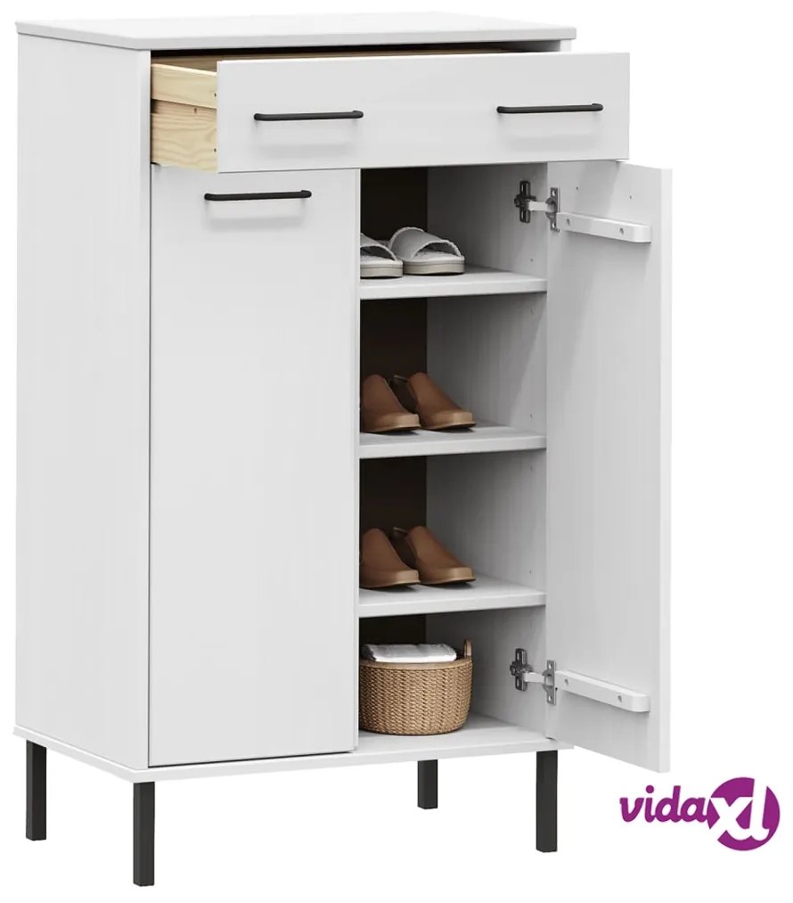 vidaXL Scarpiera con Gambe Metallo Bianco Legno Massello di Pino OSLO