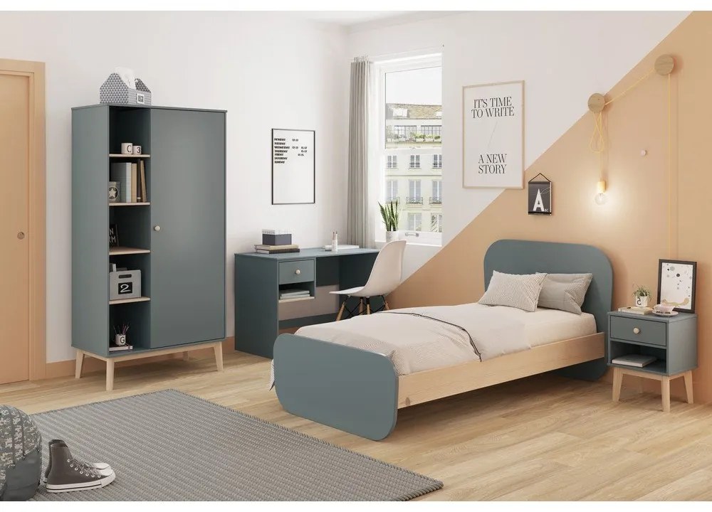 Letto da bambini verde polveroso con effetto pino con rete inclusa 90x190 cm Esteban – Marckeric