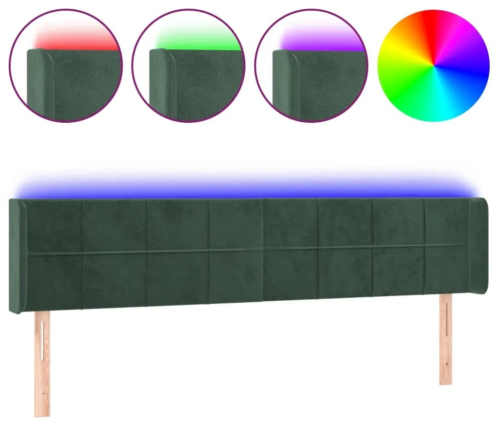 Testiera a led verde scuro 183x16x78/88 cm in velluto