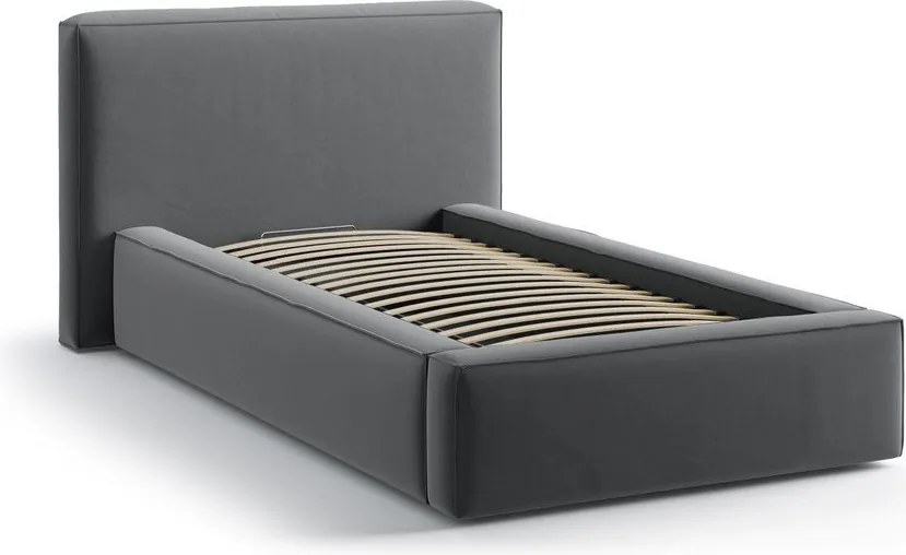 Letto singolo imbottito grigio con contenitore con rete inclusa 90x200 cm Jodie – Micadoni