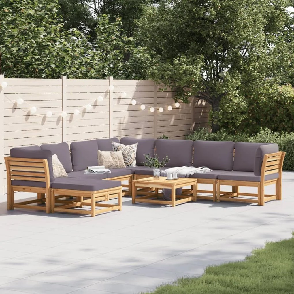 Set salotto giardino 9 pz con cuscini legno massello di acacia