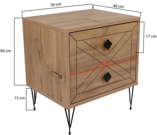Comodino LUNA 55x50 cm marrone/nero