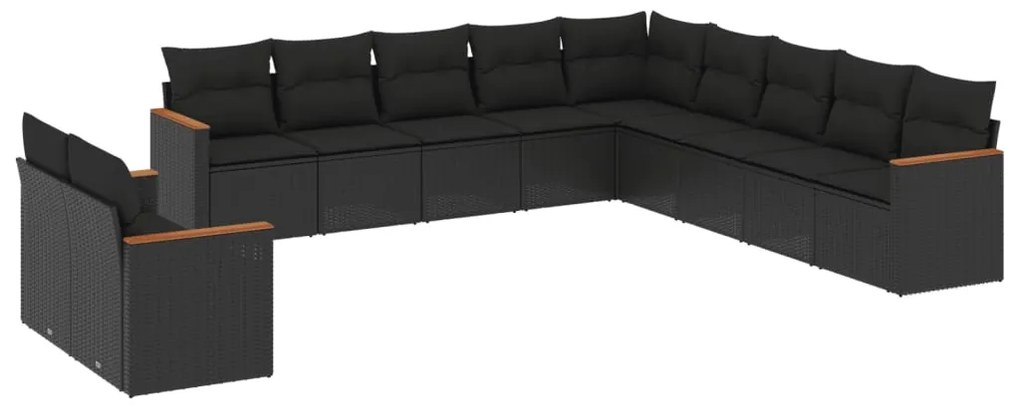 Set divani da giardino 11 pz con cuscini in polyrattan nero