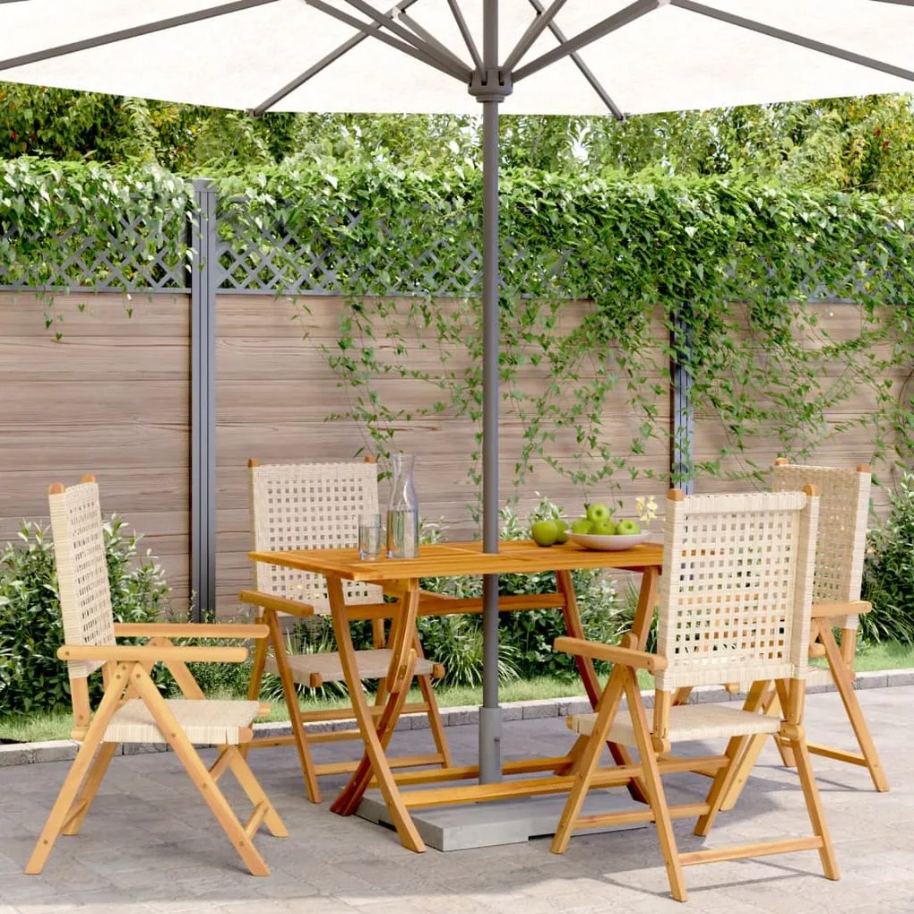 Sedie giardino reclinabili 4pz beige polyrattan legno massello