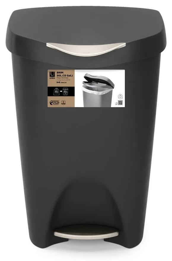 Bidone nero in plastica 50 l Brim - Umbra