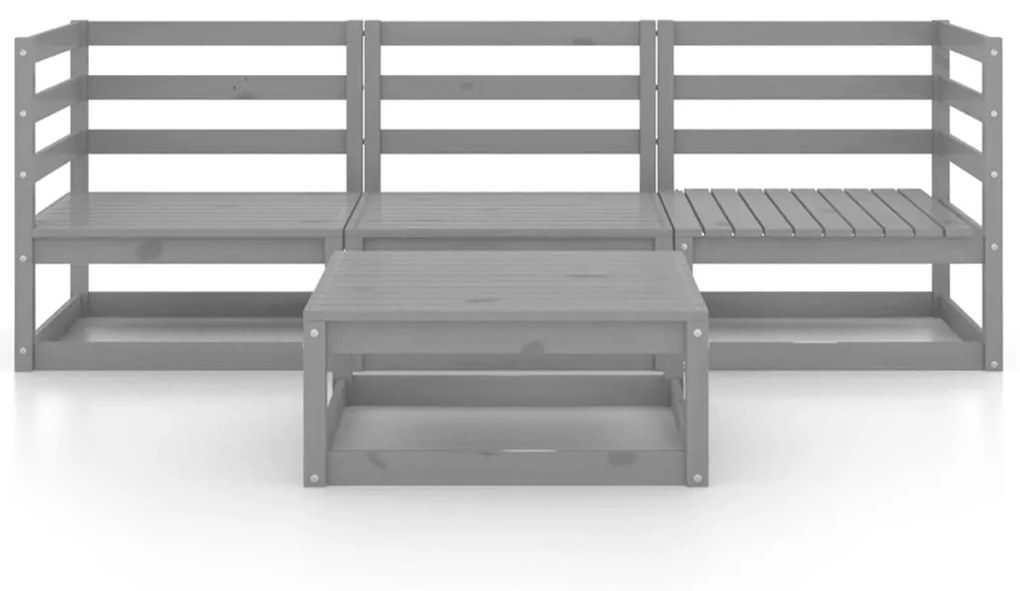 Set Divani da Giardino 4 pz Grigio in Legno Massello di Pino