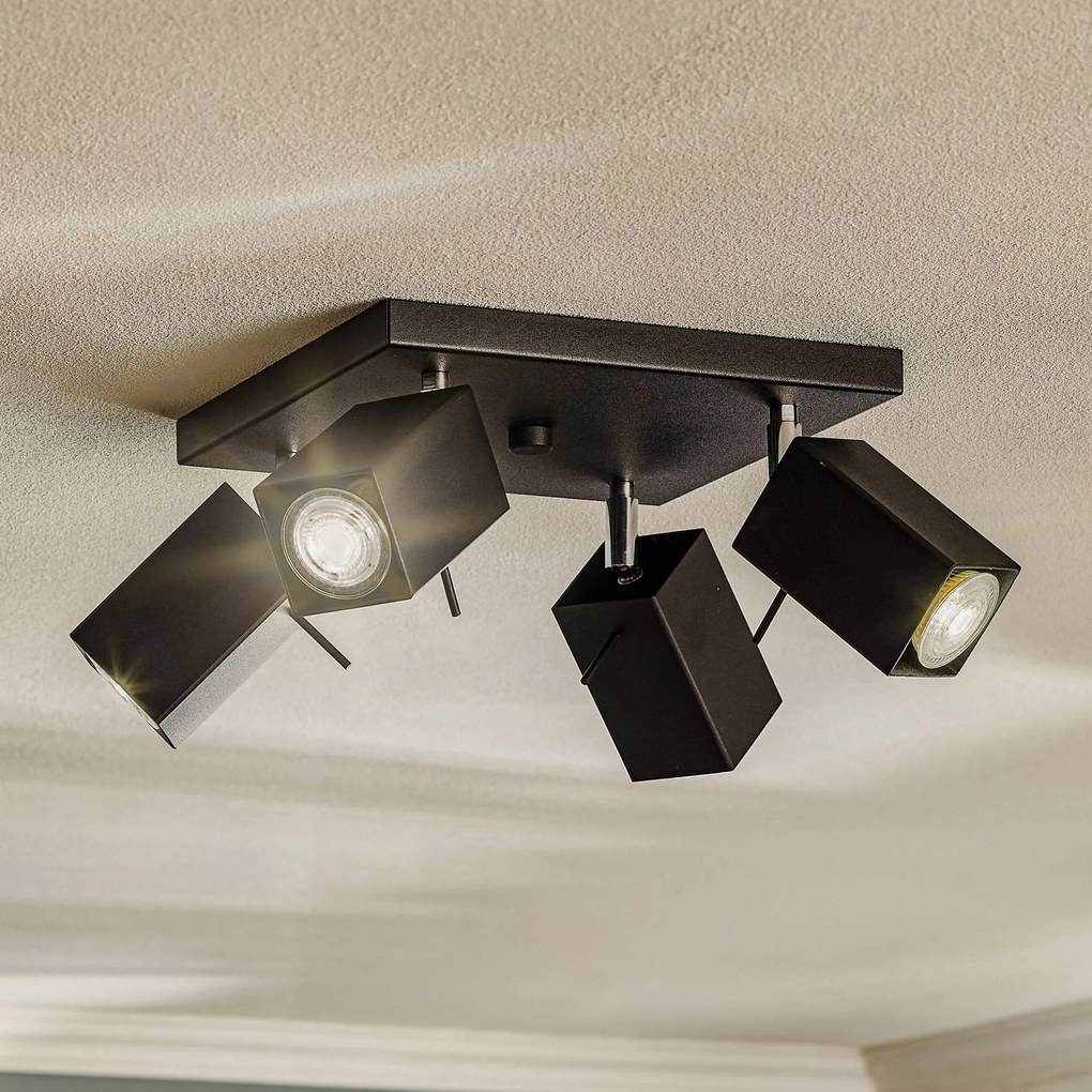 SOLLUX LIGHTING Faretto da soffitto Square, nero 4 luci quadrato