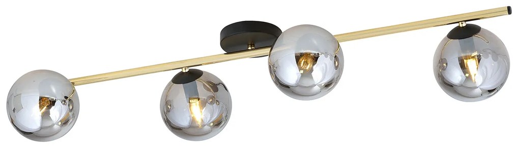Plafoniera Contemporanea 4 Luci Eracle In Acciaio Oro/Nero E Sfere Vetro Fumè