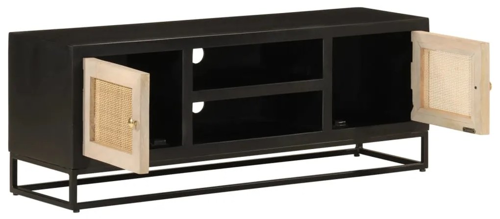 Mobile tv nero 110x30x40 cm in legno massello di mango e ferro