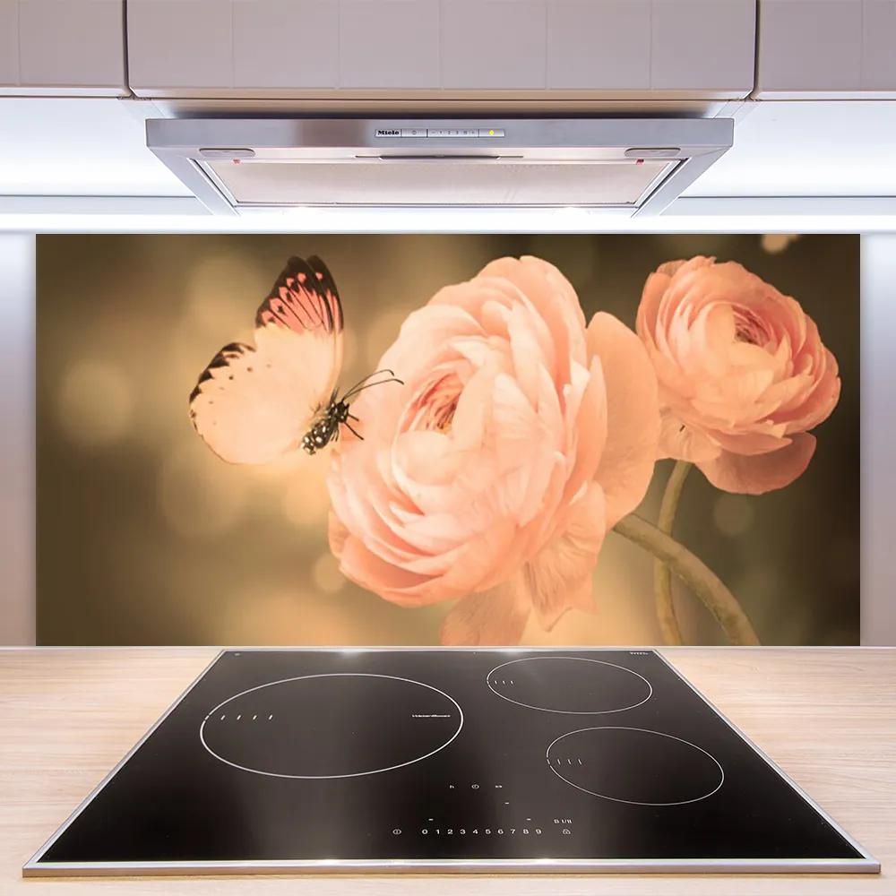 Pannello cucina paraschizzi Farfalla Rose Natura 100x50 cm