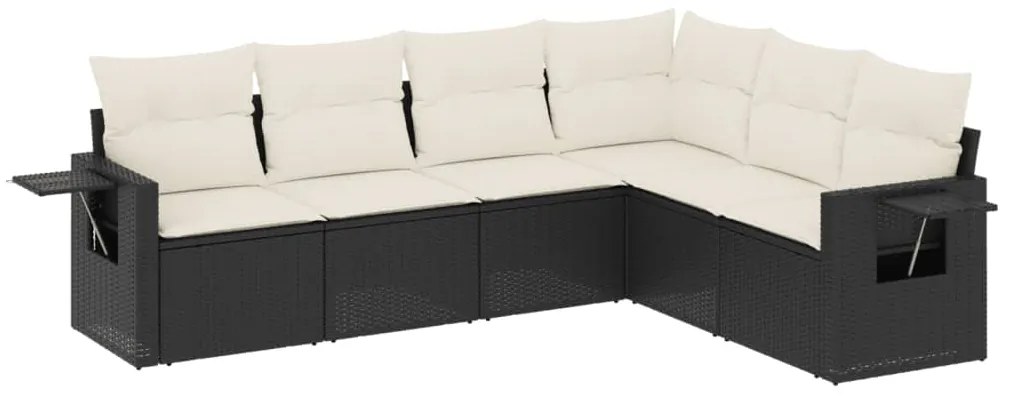 Set divano da giardino 6 pz con cuscini nero in polyrattan