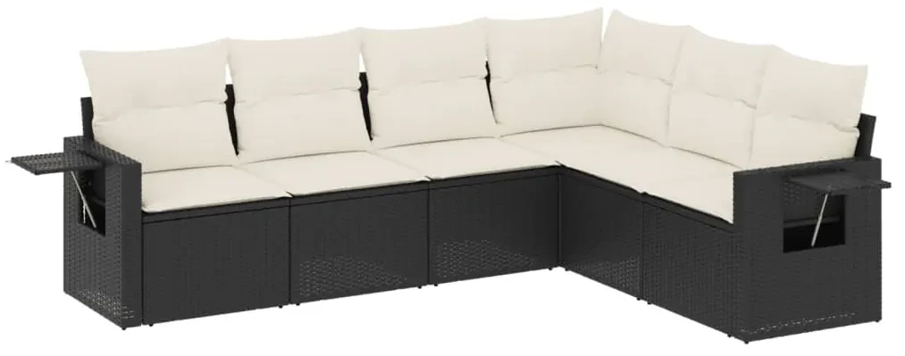 Set divano da giardino 6 pz con cuscini nero in polyrattan