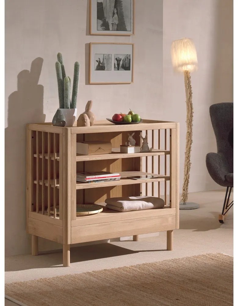 Cassettiera per bambini di colore naturale in rovere massiccio con fasciatoio 100x95x55 cm Forrest – Vipack