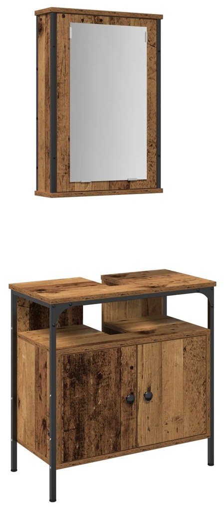 Set di mobili per bagno 2 pezzi in legno anticato in legno ingegnerizzato