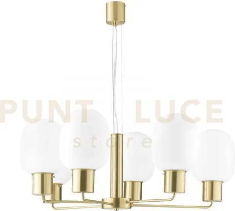 Lampadario fellini oro 6 luci attacco e27 98x150cm in vetro