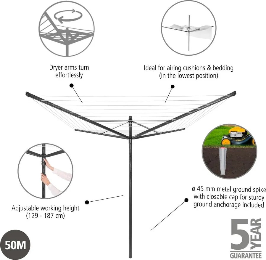 Stendino da giardino color antracite 50 m Lift-O-Matic – Brabantia