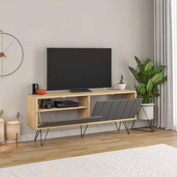 Mobile Porta TV Struttura Rovere E 2 Ante A Ribalta Antracite Picadilly
