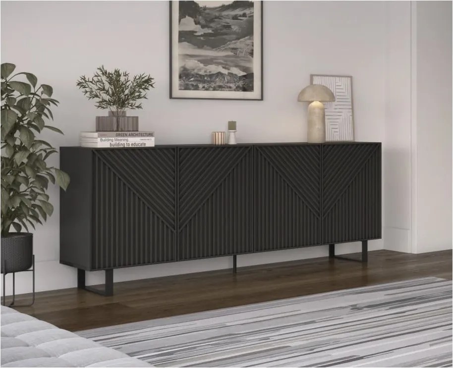 Cassettiera nera 201x80x40 cm Peta - Marckeric