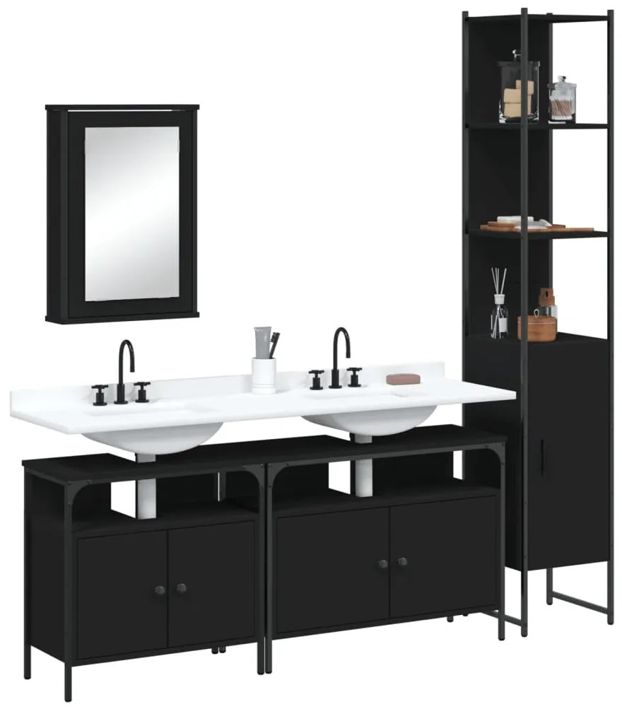 Set mobili da bagno 4 pz nero in legno multistrato