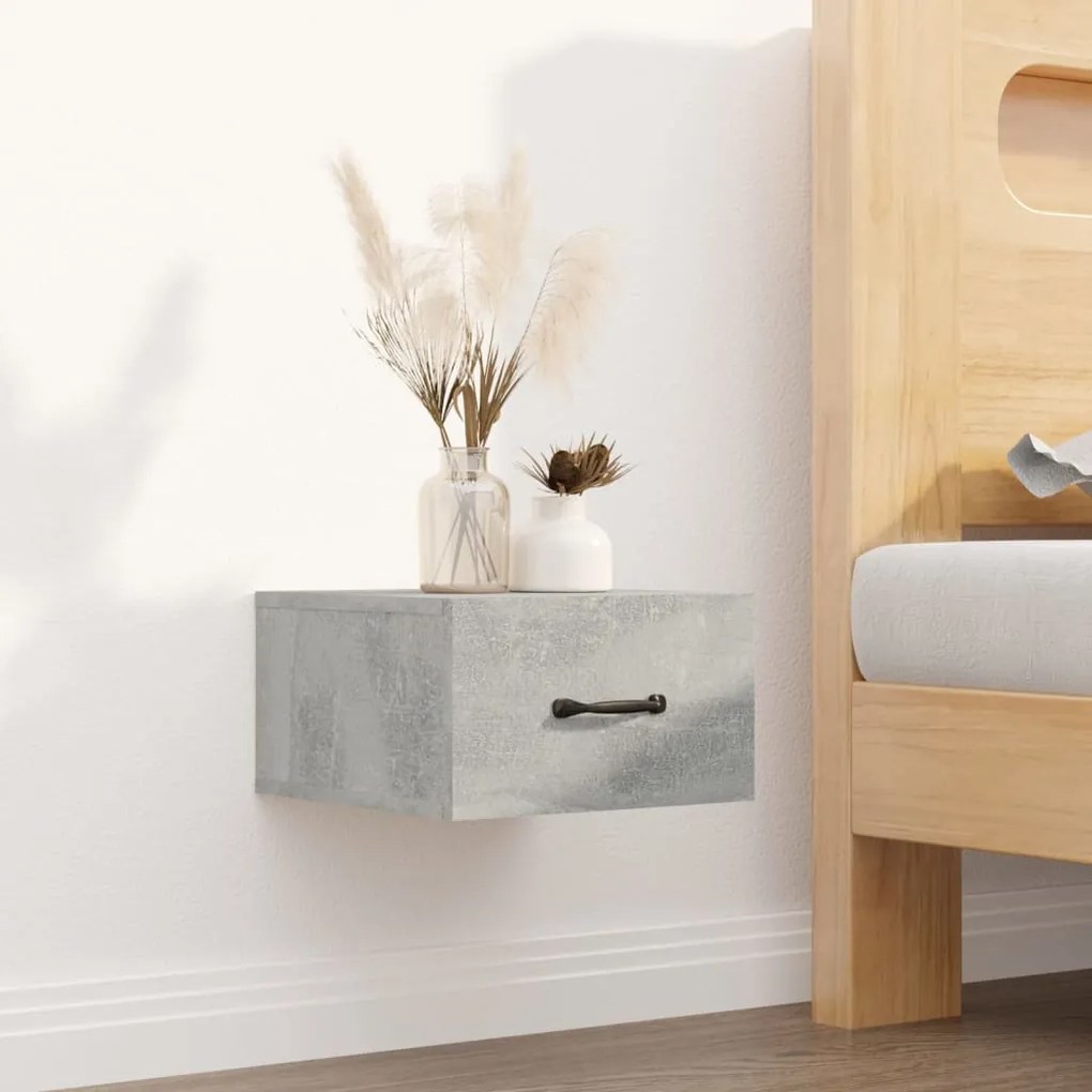 Comodino A Muro Grigio Cemento 35x35x20 Cm /
