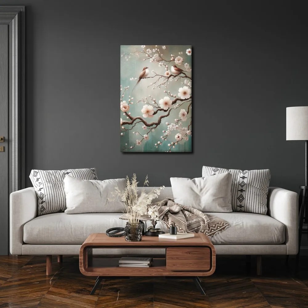Quadro su tela – Ramo fiorito con uccelli