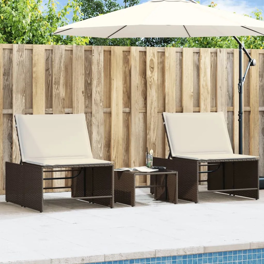 Lettini Prendisole 2 Pz Con Tavolino Marrone İn Polyrattan /