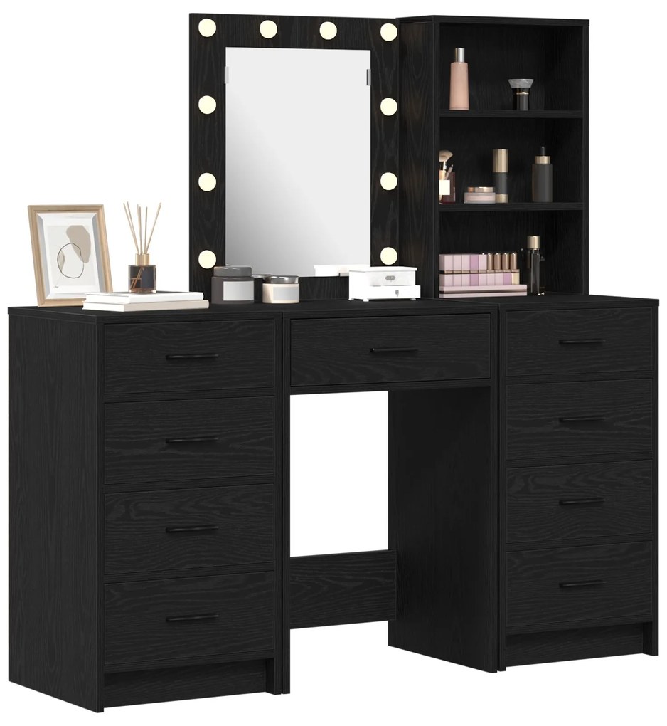 Set trucco 3 pezzi con led in legno nero