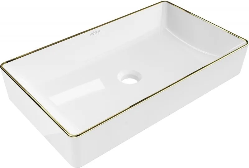 Mexen Nadia lavabo da appoggio 62 x 35 cm, bianco/oro bordo - 21616005