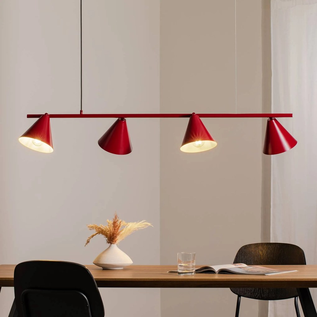 ALDEX Lampada a sospensione forma 4, rossa, metallo, a 4 luci, conica, E27