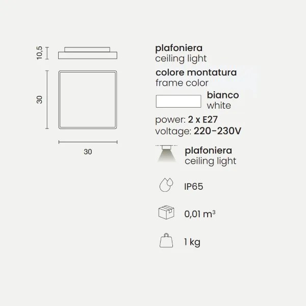 Plafoniera per esterni 30x30 cm in Abs Bianco PICCA