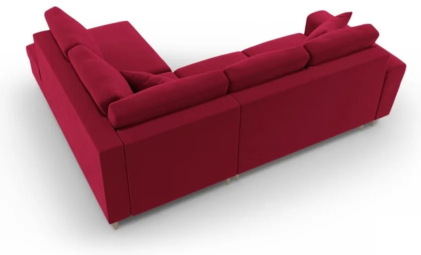Divano angolare rosso allungabile e con contenitore (con penisola a destra/a L) con rivestimento in velluto Kyoto – Cosmopolitan Design